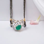 Black Bead Chain with Drop-Shaped Emerald Pendant