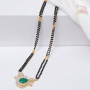 Black Bead Chain with Drop-Shaped Emerald Pendant