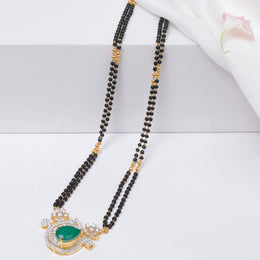 Black Bead Chain with Drop-Shaped Emerald Pendant