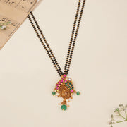 Stepped Black Bead Chain with Silver Peacock Pendant