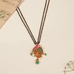 Stepped Black Bead Chain with Silver Peacock Pendant