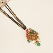 Stepped Black Bead Chain with Silver Peacock Pendant