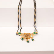 Stepped Black Bead Chain with Radha Krishna Pendant and Emerald Highlights