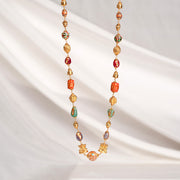 Silver and Stone Beaded Mala with Pearls