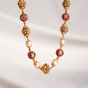 SIlver Antique Beaded Mala with Pearls and Stone Highlights