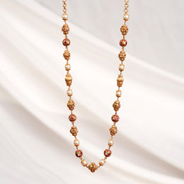 SIlver Antique Beaded Mala with Pearls and Stone Highlights