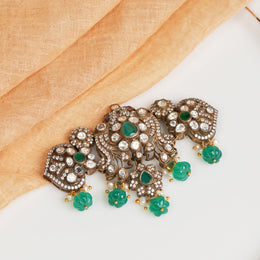 Victorian Silver Pendant with Kundans and Emerald Beads