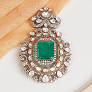 Victorian Silver Pendant with Kundans and Emeralds