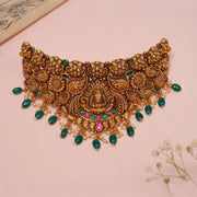 Silver Floral Detailing Antique Choker with Lakshmi Design