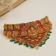 Silver Temple Finish Lakshmi Devi Choker with Coral Beads and Precious Stones