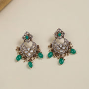 Victorian Silver Earrings with Floral Studs and Emeralds