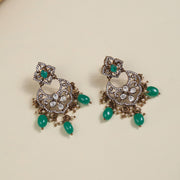 Victorian Silver Earrings with Floral Studs and Emeralds