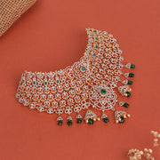 CZ and Emerald Studded Silver Choker with Jhumka Style Hangings