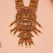 Silver Lakshmi Devi Haaram with Lord Ganesh Detailing