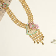 Elegant Contemporary Silver Haaram with Enamel Leaf Highlights