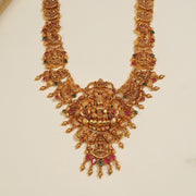 Temple Silver Haaram with Peacock and Lakshmi Devi Design