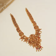 Temple Silver Haaram with Peacock and Lakshmi Devi Design