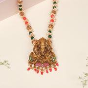 Silver Haaram with Lord Ganesh Pendant and Lakshmi Devi Manifestations