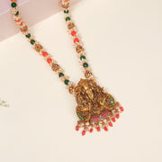 Silver Haaram with Lord Ganesh Pendant and Lakshmi Devi Manifestations