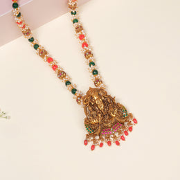 Silver Haaram with Lord Ganesh Pendant and Lakshmi Devi Manifestations