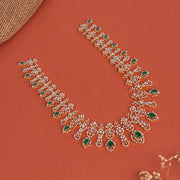 Sleek Fine Silver and Stone Haaram with Floral Pattern