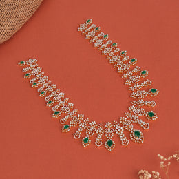 Sleek Fine Silver and Stone Haaram with Floral Pattern