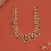 Sleek Fine Silver and Stone Haaram with Floral Pattern