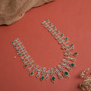 Sleek Fine Silver and Stone Haaram with Floral Pattern