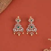 Pearl and CZ Combination Silver Earrings with Emeralds