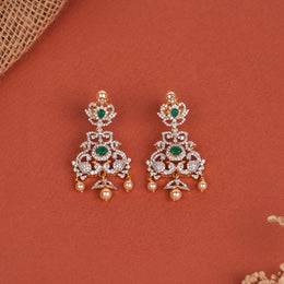 Pearl and CZ Combination Silver Earrings with Emeralds