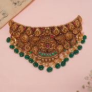 Antique Silver Choker with Stone Hangings and Coloured Kundans