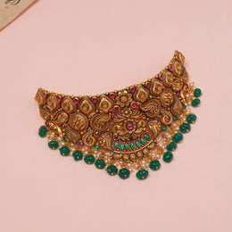 Antique Silver Choker with Stone Hangings and Coloured Kundans