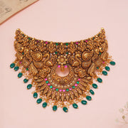 Silver Antique Broad Choker with Shankh Detailing and Chandbali Highlight