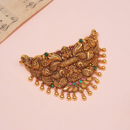 Silver Broad Antique Choker with Lakshmi Devi and Leaf Detailing