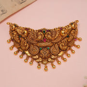 Nature-Inspired Temple Silver Choker with Gold Drop Hangings