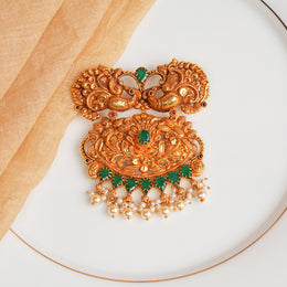 Temple Silver Peacock Pendant with Emeralds and Rubies