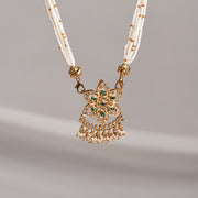 White Beaded Mala with Silver Floral Pendant