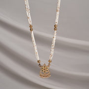 White Beaded Mala with Silver Floral Pendant