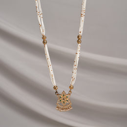 White Beaded Mala with Silver Floral Pendant