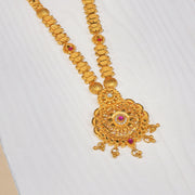 Silver Haaram with Plain Gold Finish and Floral Pendant