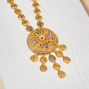 Silver Floral Design Haaram with Heavy Floral Pendant and Leaf Design Hangings