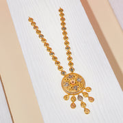 Silver Floral Design Haaram with Heavy Floral Pendant and Leaf Design Hangings