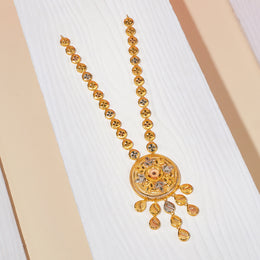 Silver Floral Design Haaram with Heavy Floral Pendant and Leaf Design Hangings