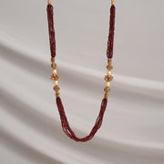 Red Beaded Haaram with Antique Silver Lotus Highlights