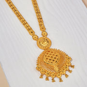 Silver Long Haaram with Plain Gold Finish and Floral Detailing