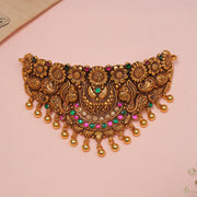 Antique Silver Choker with Sunflower Detailing and Peacock Highlight