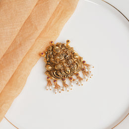 Antique Silver Lakshmi Devi Pendant with Ruby Potas