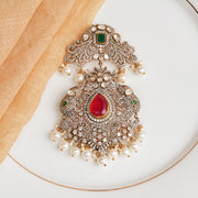 Dazzling Stone and Silver Combination Pendant with Ruby and Emerald Highlights