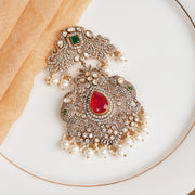 Dazzling Stone and Silver Combination Pendant with Ruby and Emerald Highlights