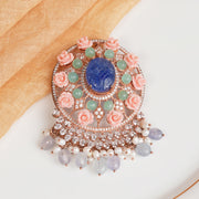 Silver Pendant with Moissanite Stones and Coral Rose Detailing